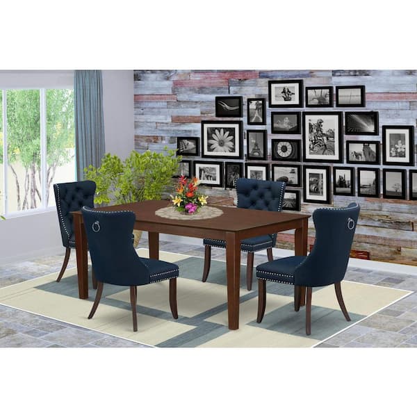 East West Furniture 5-Piece Mahogany Finish Solid Wood Top-Rectangular Upholstered Dining Room Set- Seats-4
