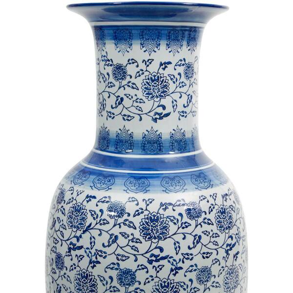 Red Lantern Oriental Furniture 36 in. Floral Blue and White
