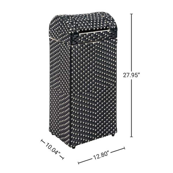 happimess - Darla 14.27 Gal. All-Weather Wicker/Metal Swing Top Lid Hideaway Outdoor Trash Can, Dark Navy/White