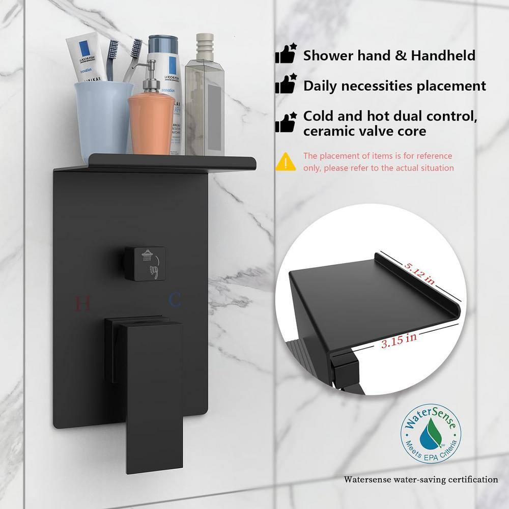 Matte Black Square Dual Rain Shower System with Handheld