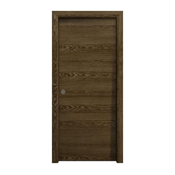 32 in. x 84 in. Marble Oak Solid Wood Pocket Door with Hardware