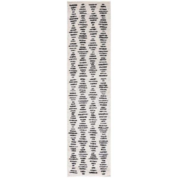 Tulum 2 ft. x 19 ft. Ivory/Black Chevron Striped Runner Rug