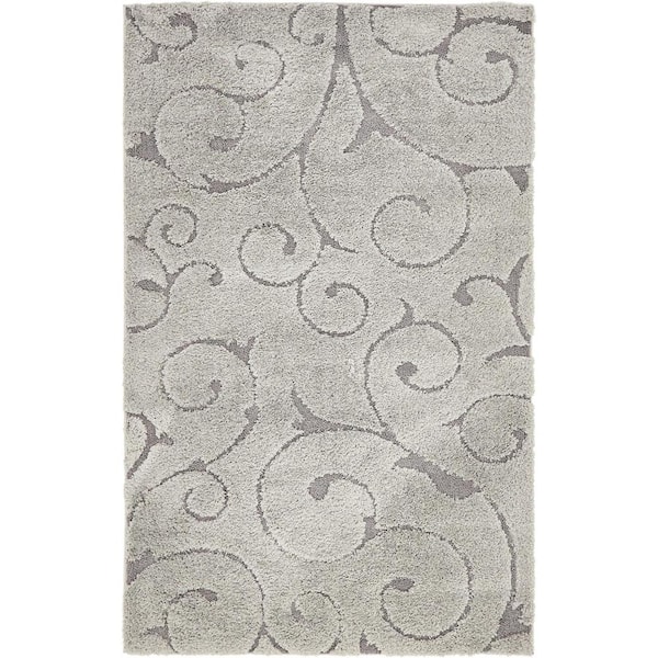 Floral Shag Carved Gray 5' 0 x 8' 0 Area Rug