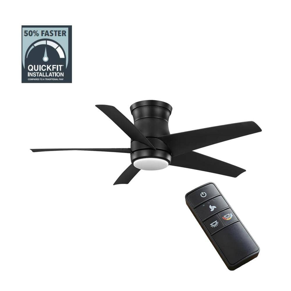 Mena 44 in. White Color Changing Integrated LED Indoor/Outdoor Matte Black Hugger Ceiling Fan with Light Kit and Remote -  Hampton Bay, 92400