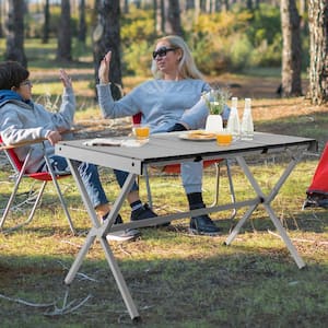 Camping Table Roll-Up Aluminum Beach Table with Carry Bag for 4 to 6-Person Folding Table X-Shaped Frame