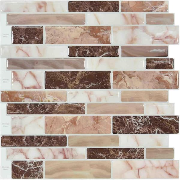 Pink Brown 12 in. x 12 in. Vinyl Peel and Stick Backsplash 10-Pack