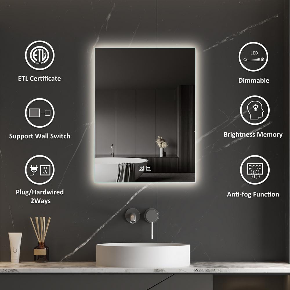 HOMLUX Frameless LED Bathroom Vanity Mirror with Anti-Fog Technology