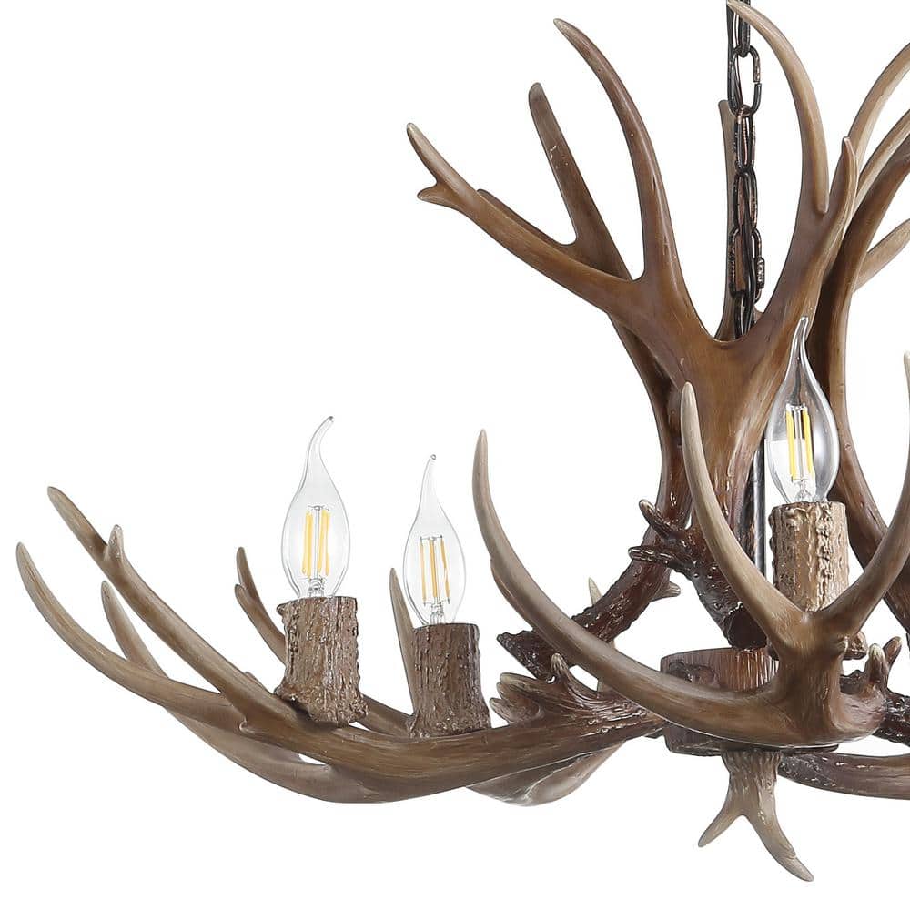 Eldora 30" Brown Resin Antler 5-Light Chandelier
