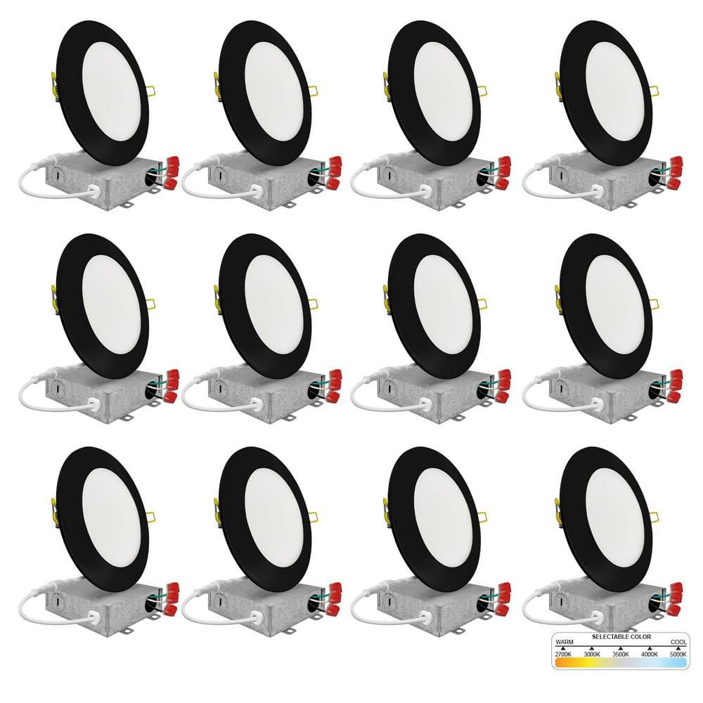 Black Aluminum 6-Inch LED Recessed Lighting Kit, 12-Pack
