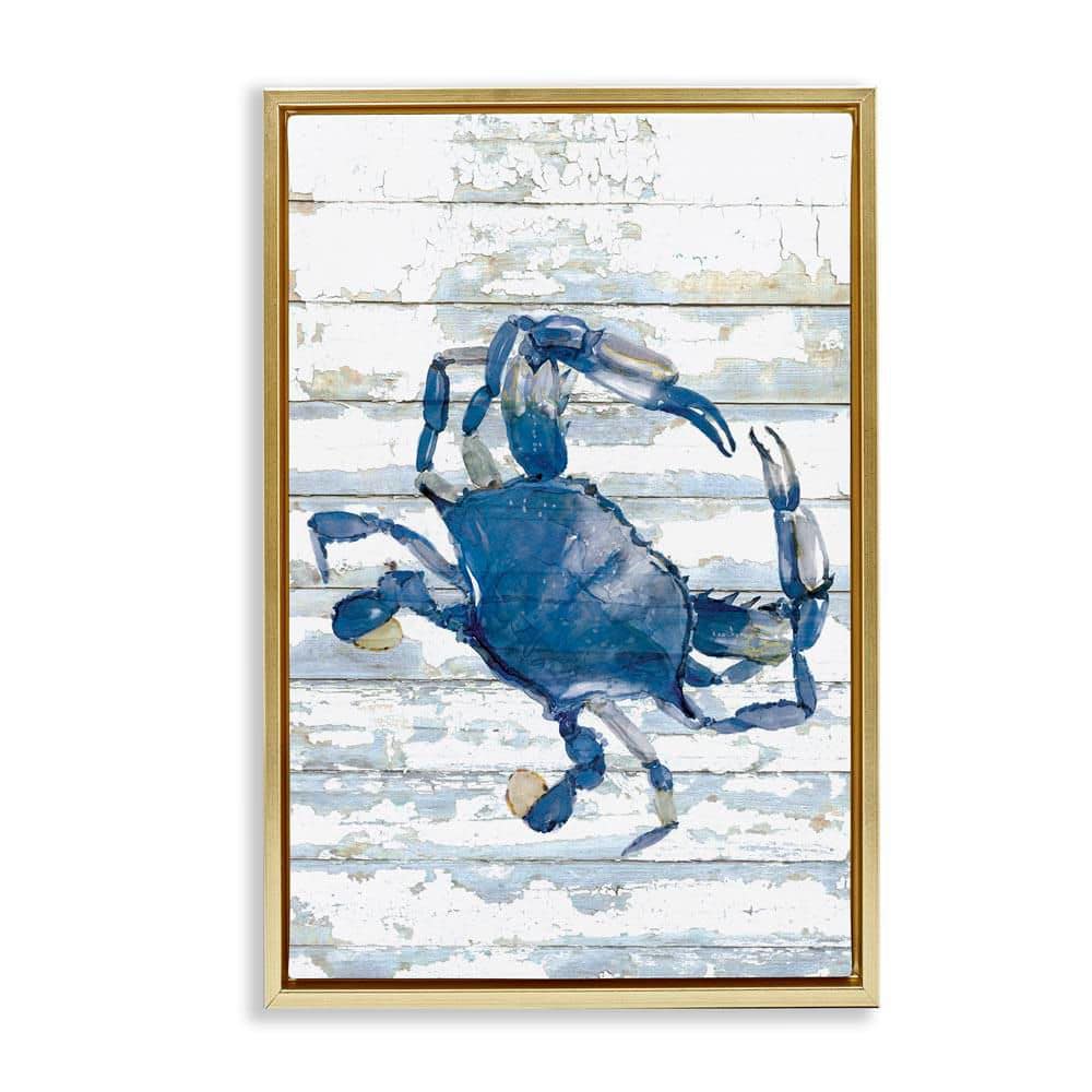 Distressed Blue Ocean Crab by Jessie Perry Gold Floater Frame Animal Graphic Art Print 31 in. x 21 in. price history on PriceWatchPro