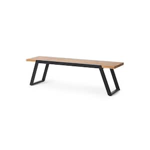 Goliath 2-Person Teak and Black Wood and Metal Outdoor Patio Bench