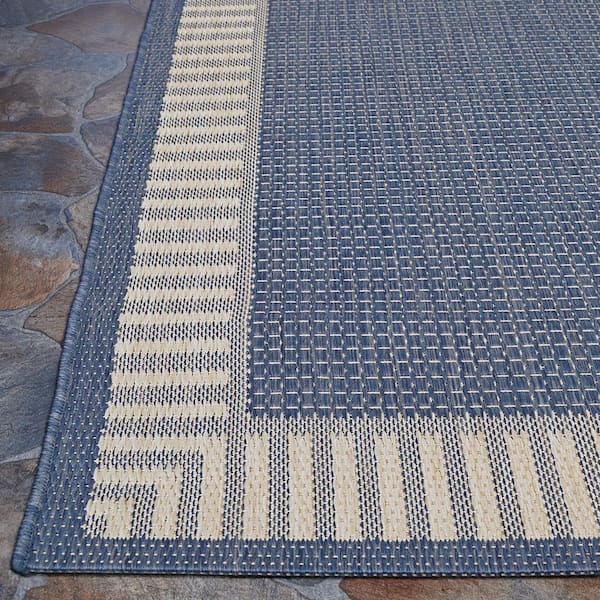 Recife Wicker Stitch Ivory-Blue 6 ft. x 9 ft. Rectangle Indoor/Outdoor Area Rug