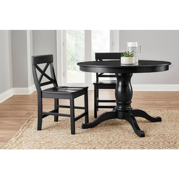 StyleWell Cedarville Charcoal Black Wood Dining Chair with Cross Back (Set of 2)