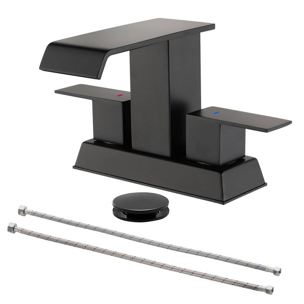 4 in. Centerset Double Handle Waterfall Bathroom Faucet with Drain Kit, Two