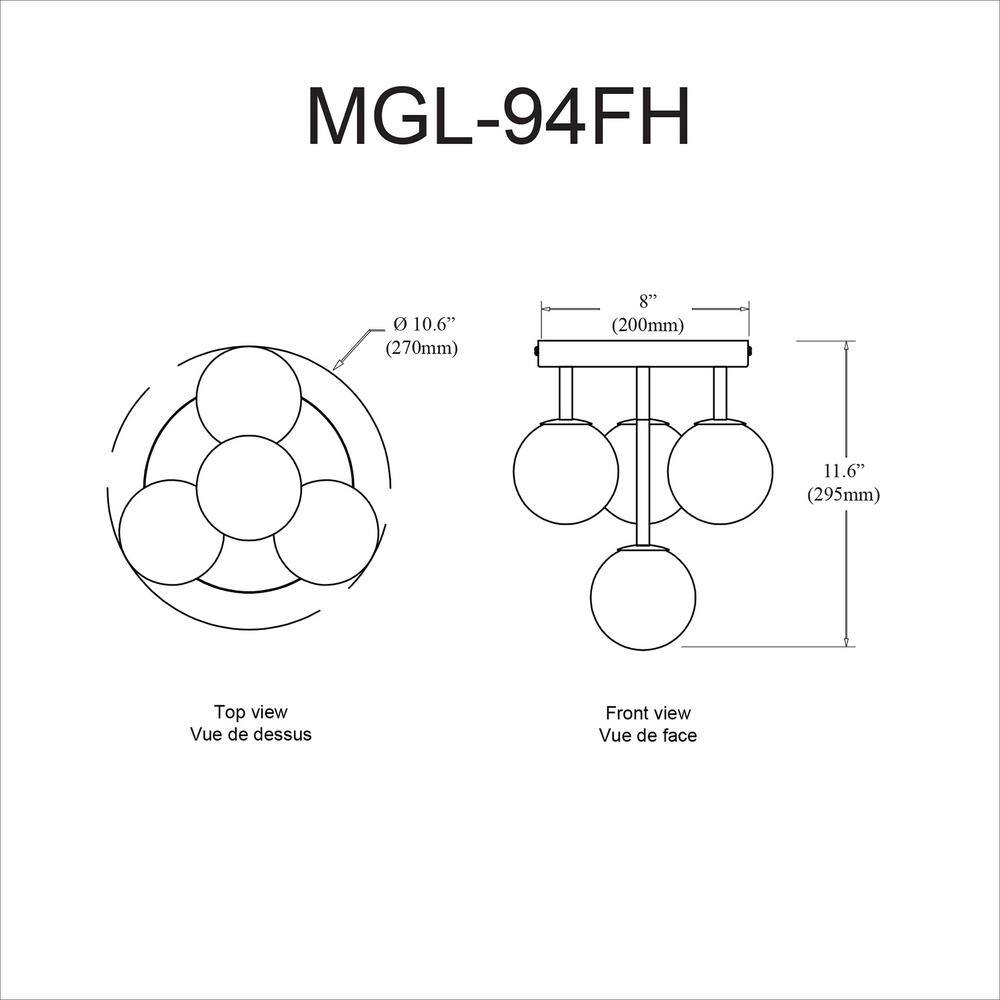 Megallan Matte Black and Opal Glass Globe LED Flush Mount