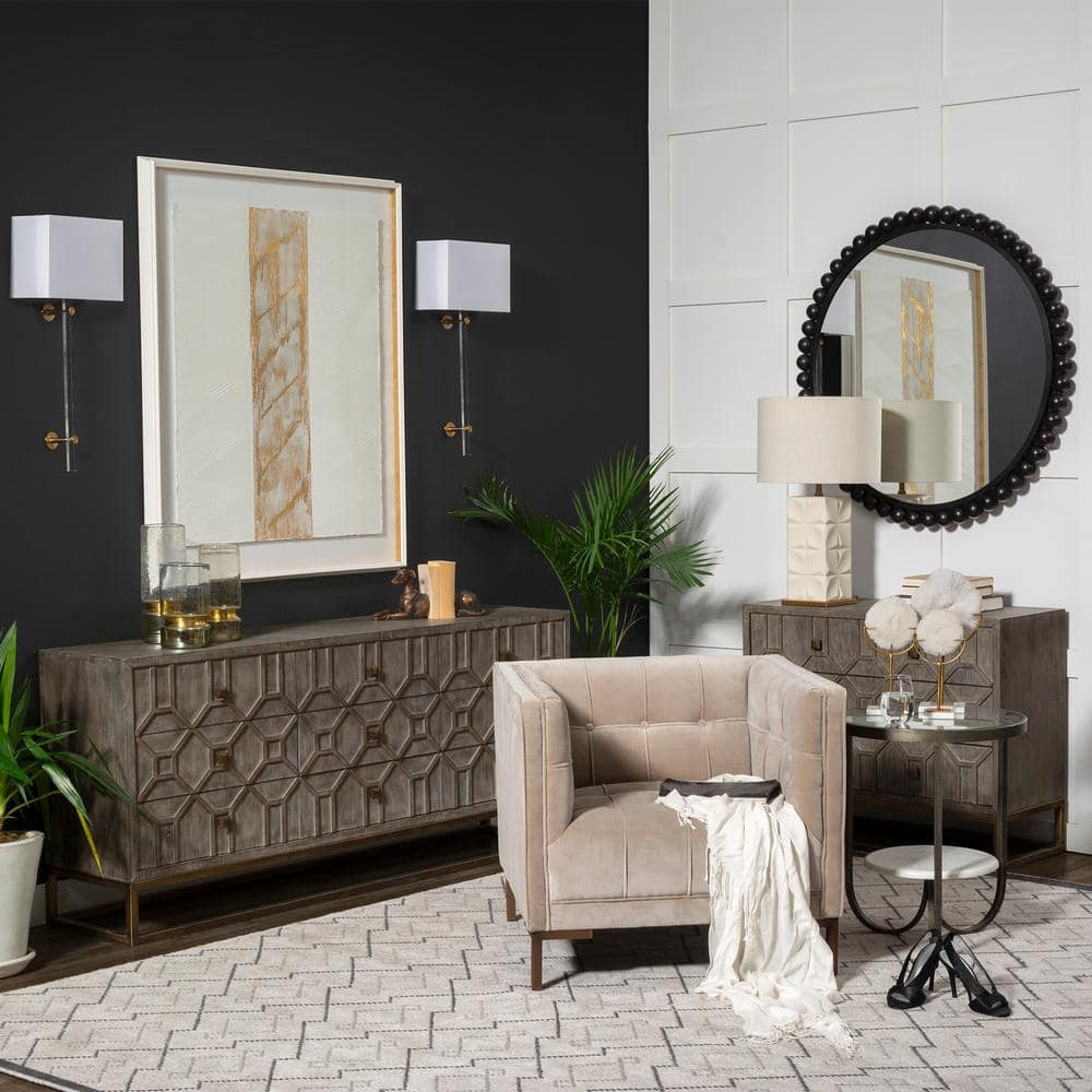 Dezi 70'' Natural Wood Farmhouse Sideboard with Brass Accents