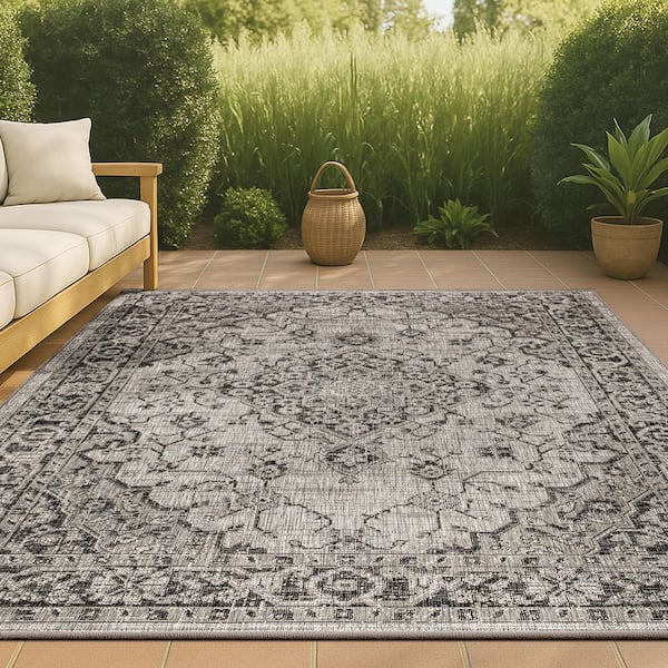 rug.rug 　no2 JONATHAN Y Palazzo Vine and Border Textured Weave Black/Gray