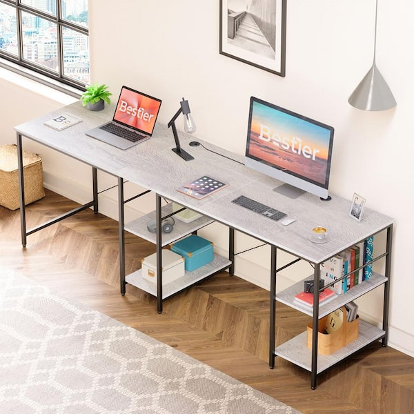 Bestier 95 in. Charcoal L-Shaped Computer Desk with Storage Shelves, Grey