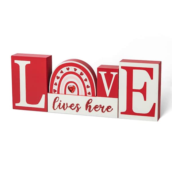 Glitzhome 4.25 in. H Valentine's Wooden LOVE Table Decor