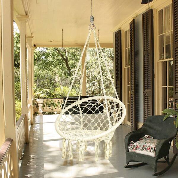 OGETFUUR 2 ft. White Hammock Swing Chair for Kids, Handmade