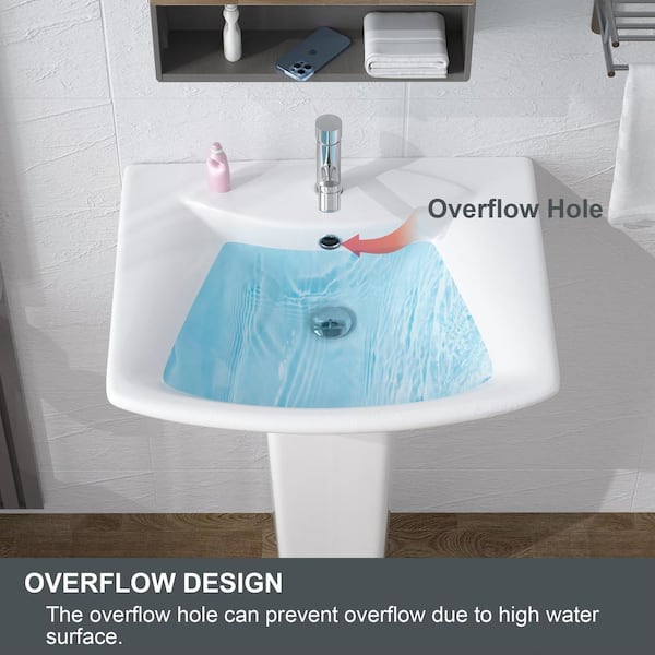 HOMLYLINK Small Pedestal Sink – 20 X 17 Inch, White Vitreous China, 1 Faucet Hole, Overflow, Water Blocking Edge For Bathroom