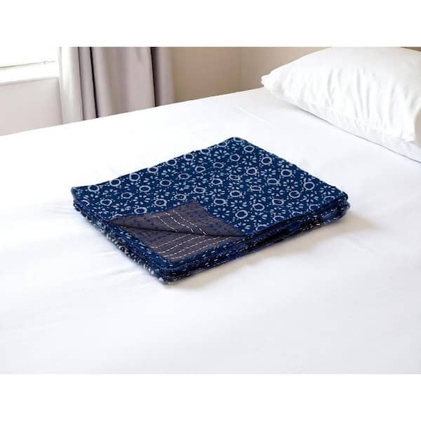Blue, Off White Geometric Cotton Throw Blanket