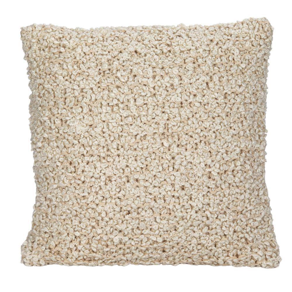 Cream Woven Cotton Blend Bouclé Square Throw Pillow