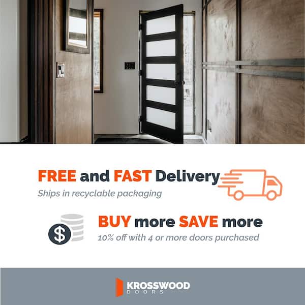 36 in. x 80 in. Modern Universal/Reversible 5 Lite Frosted Glass Privacy Window Unstained Hemlock Wood Front Door Slab