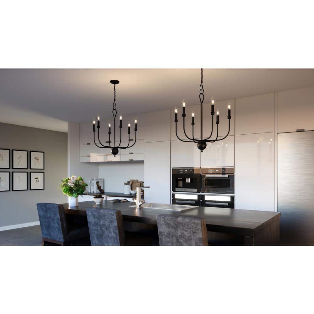 Matte Black 22" Steel Candle-Style Chandelier