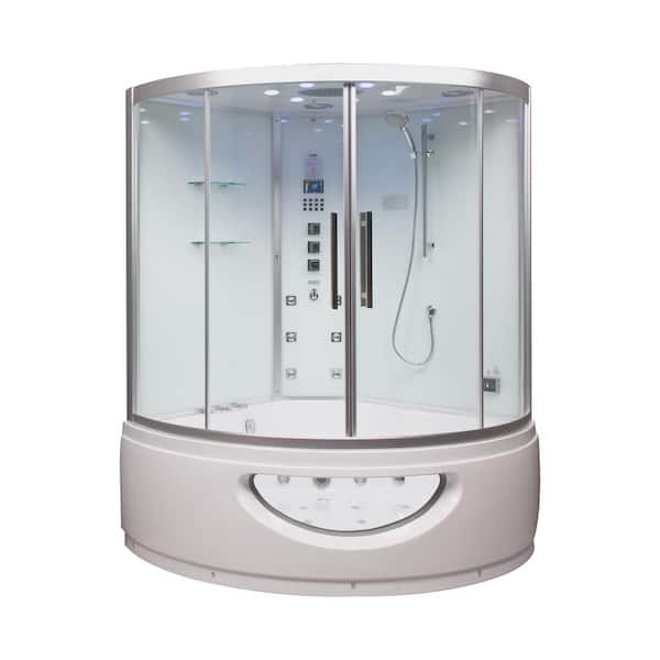 Unbranded Platinum 59" x 59" x 89" Combination Steam Shower with Jetted Tub in White with Aromatherapy, Color Lights and Bluetooth