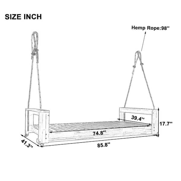 2-Person White Acacia Wood Porch Swing Bed, Twin Size Patio Swing