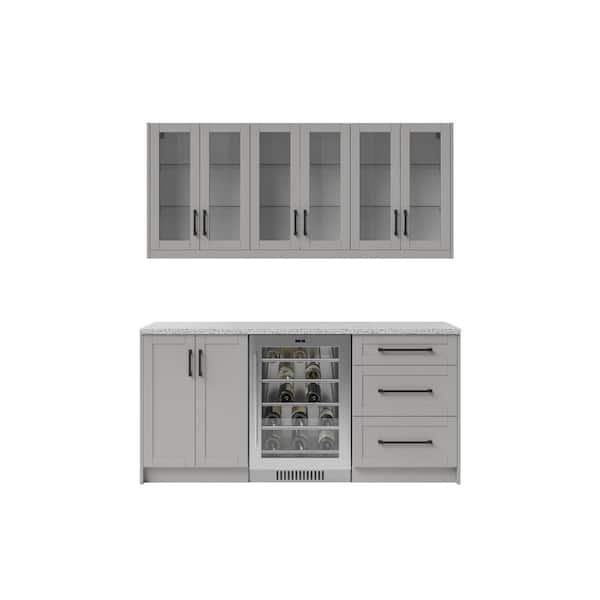 NewAge Products Gray Home Bar Cabinet Set with Contemporary Matte Black Handles (6-Pieces)