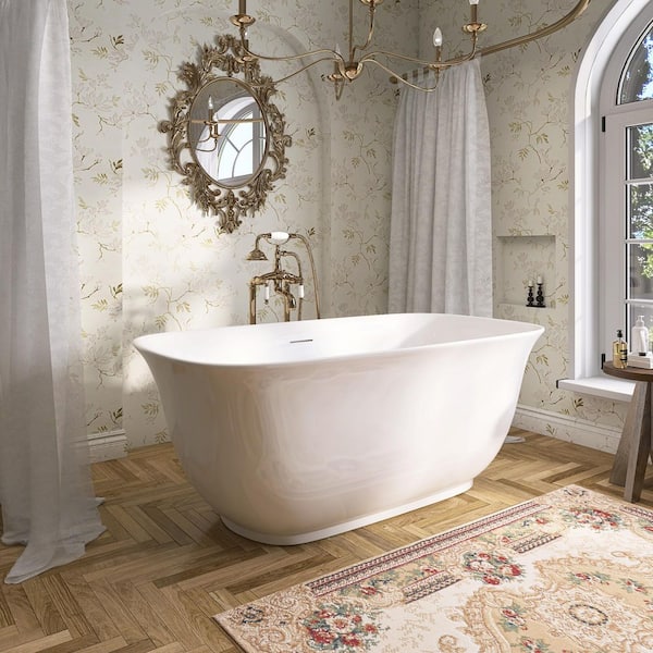 Bluvia 59 in. x 31.5 in. Acrylic Freestanding Flatbottom Double Ended Soaking Bathtub in White
