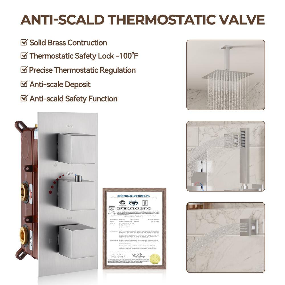 Brushed Nickel Ceiling Mounted Dual Shower System with Body Jets
