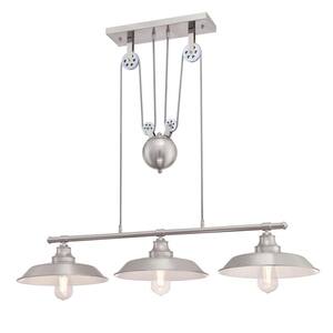 Iron Hill 3- -Light Brushed Nickel Island Pulley Pendant