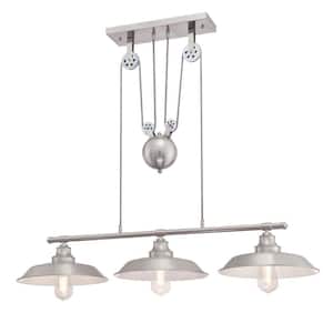 Iron Hill 3- -Light Brushed Nickel Island Pulley Pendant