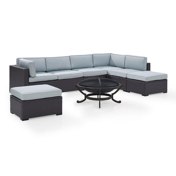 CROSLEY FURNITURE Biscayne 6-Piece Wicker Outdoor Sectional Set with Mist Cushions