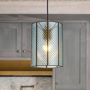 8 in. 1-Light Modern Industrial Mini Lantern Pendant-Light with Clear Ribbed Glass in Antique Brown for Kitchen Island