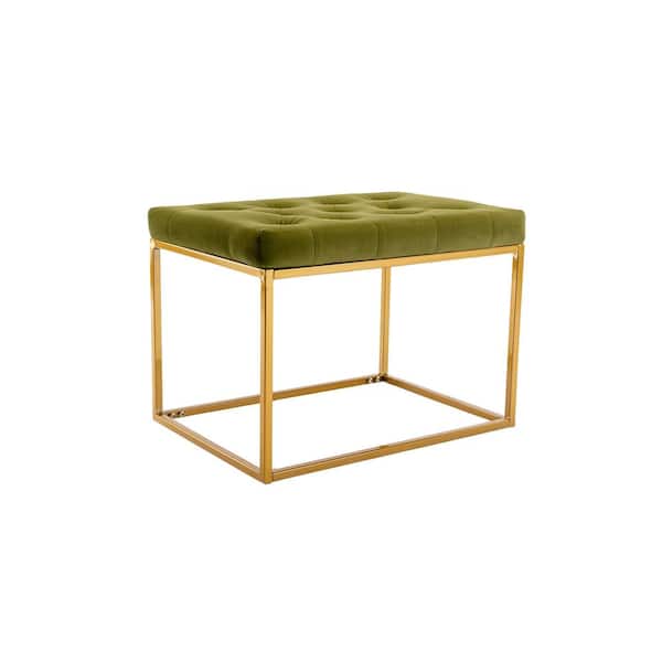 Kahomvis Olive Living Room Velvet Upholstered Tufted Ottoman with Metal Frame