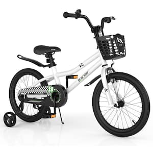 18 in. Kid's Bike with Removable Training Wheels and Basket for 4-Years to 8-Years Old White