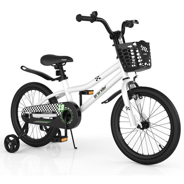 Costway 18 in. Kid's Bike with Removable Training Wheels and Basket for 4-Years to 8-Years Old White