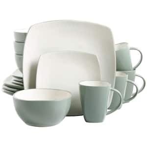 Soho Lounge 16-Piece Soft Square Stoneware Dinnerware Set in Celadon