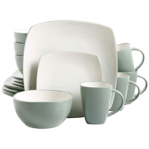 Gibson Home Soho Lounge 16-Piece Soft Square Stoneware Dinnerware Set in Celadon
