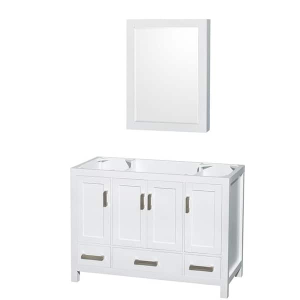 Wyndham Collection Sheffield 47 in. W x 21.5 in. D x 34.25 in. H Single Bath Vanity Cabinet without Top in White with MC Mirror