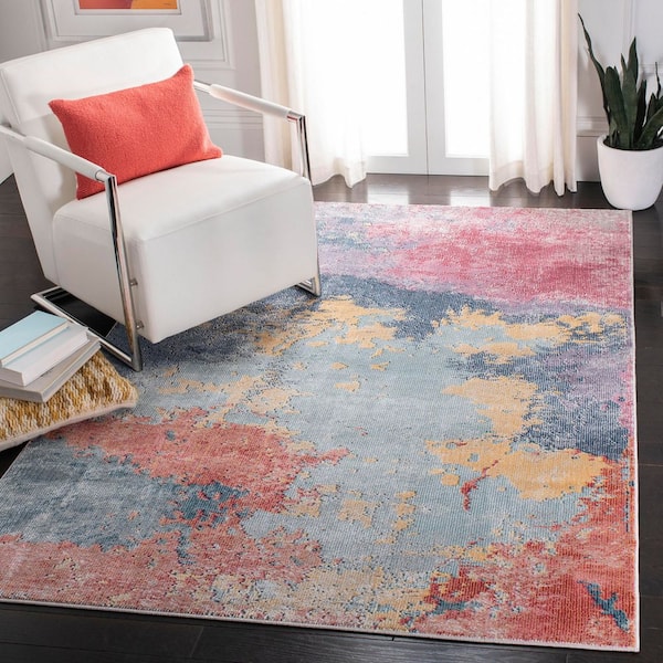 Porcello 4 ft. x 6 ft. Blue/Pink Distressed Marble Area Rug