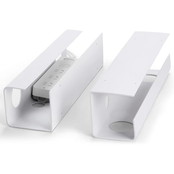 Under Desk Cable Management Tray Large Capacity Cord Organizer PVC White 2 Pack