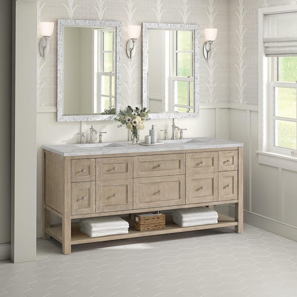 James Martin Vanities Breckenridge 72.0 in. W x 23.5 in. D x 34.18 in. H Double Bath Vanity in Whitewashed Oak and Victorian Silver Quartz Top