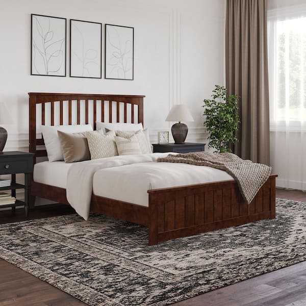 AFI Becket Walnut Brown Solid Wood Frame Queen Low Profile Platform Bed with Matching Footboard