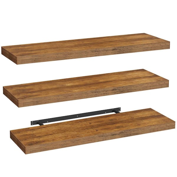 47.2 in. W x 7.9 in. D Floating Shelves for Wall, Set of 3 with Invisible Brackets, Decorative Wall Shelf, Rustic Brown