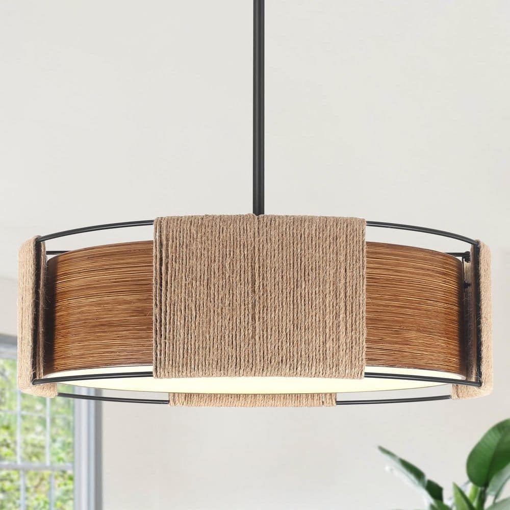 4-Light Farmhouse Brown Metal Wood Grain Drum Chandelier for Kitchen Island price history on PriceWatchPro
